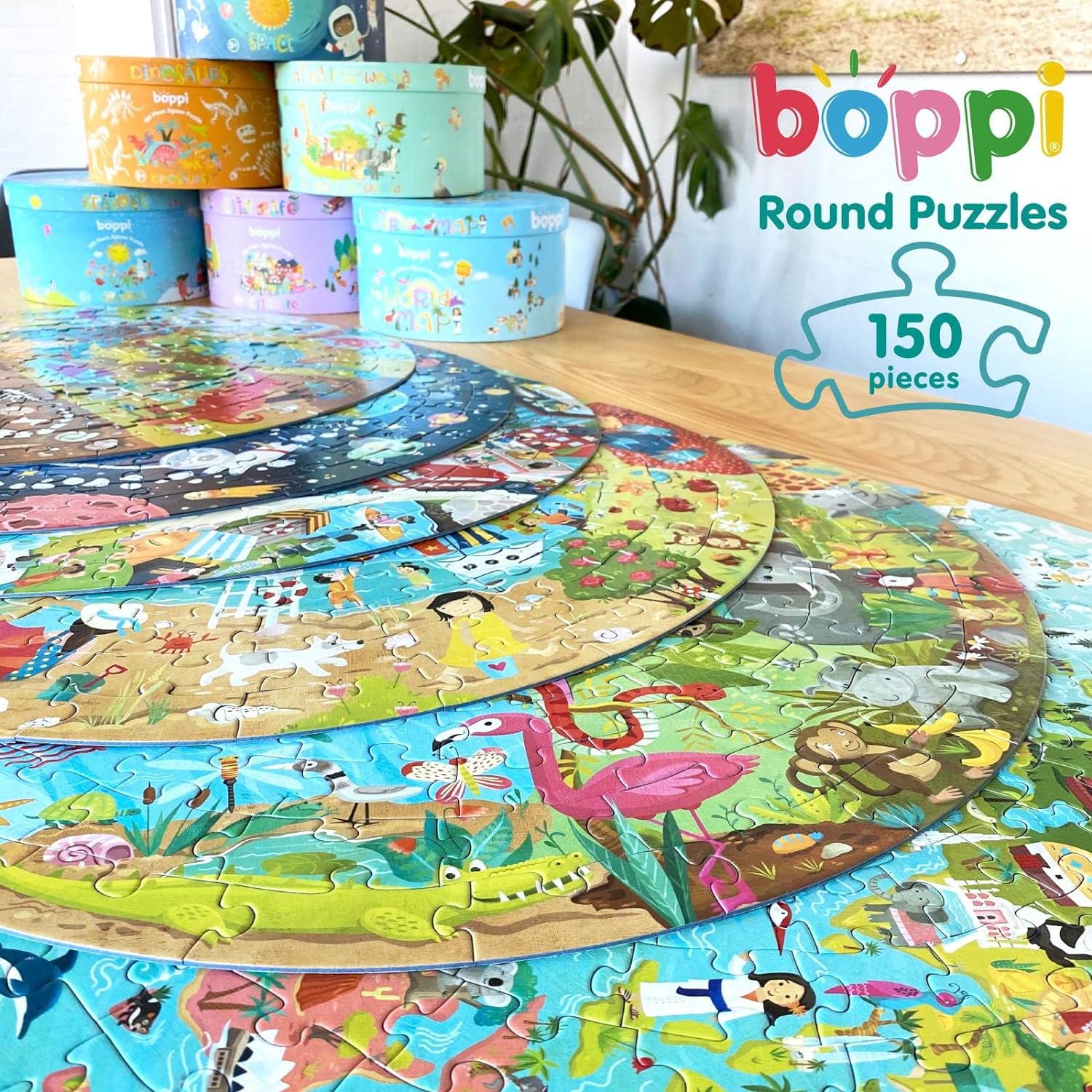 Boppi puzzles for 5+ year olds / 150 Piece Round Circle Jigsaw Puzzles for Kids Aged 5-8 Made with 100% Recycled Card –