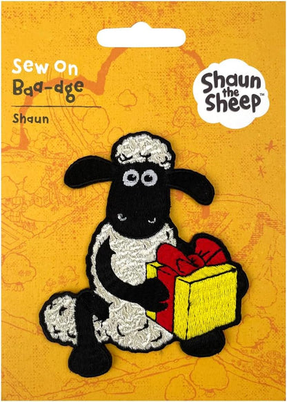 Pawprint Family | Shaun with Present Sew on Patch | Shaun The Sheep Official Merchandise