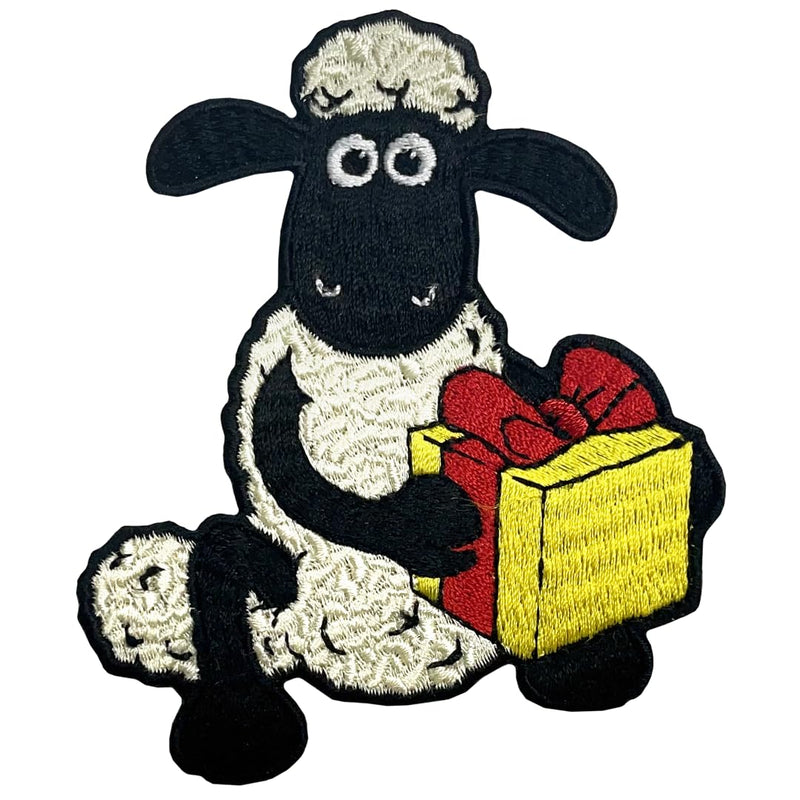 Pawprint Family | Shaun with Present Sew on Patch | Shaun The Sheep Official Merchandise