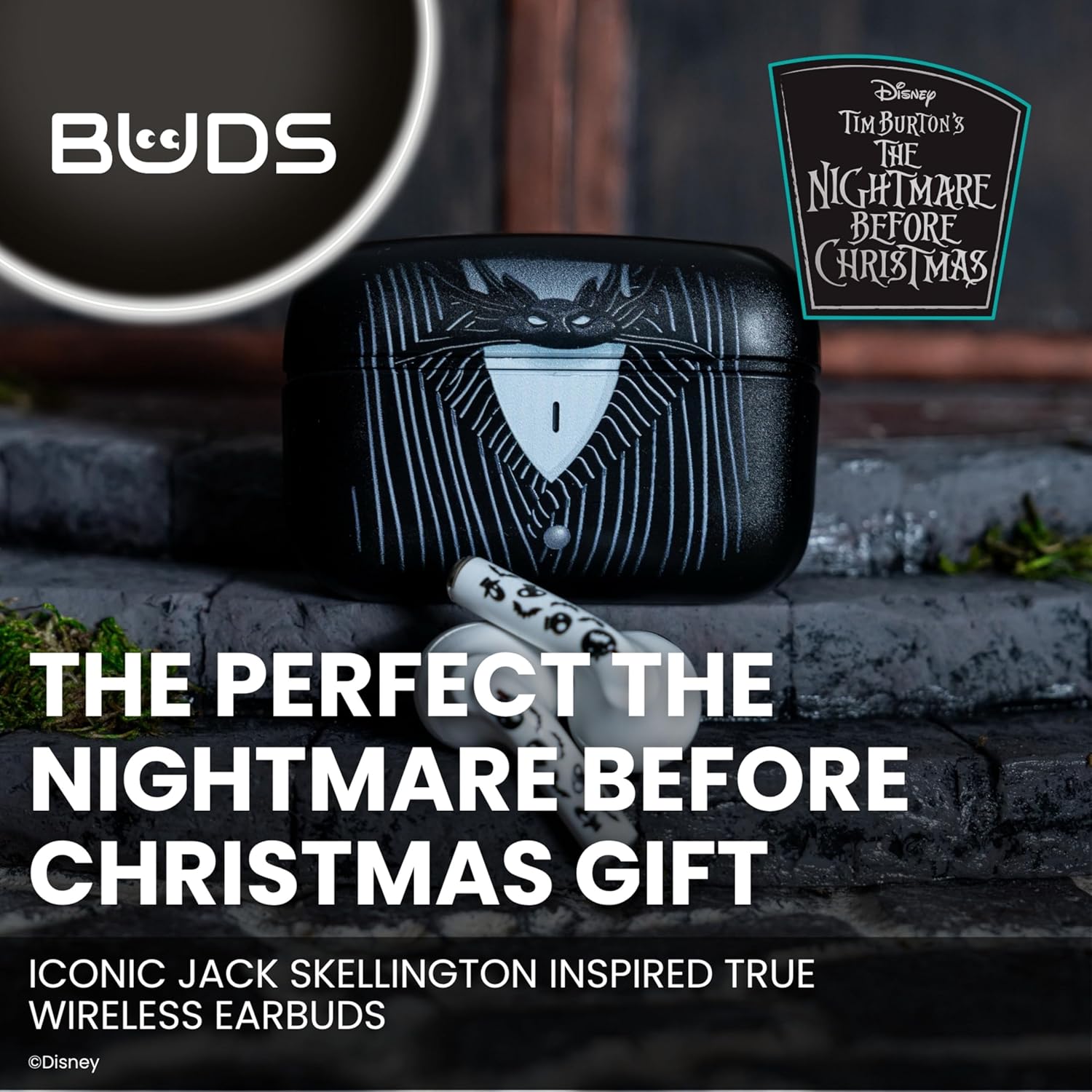 Cable Guys Buds - The Nightmare Before Christmas Jack Skellington Buds Wireless Earbuds Small Tech Accessories For Phone (iPhone, Samsung, Google Pixel