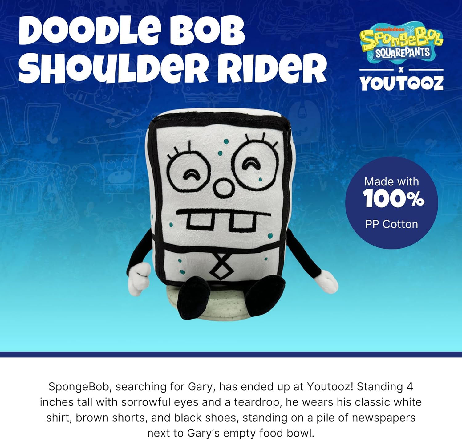 Youtooz Spongebob Squarepants Doodle Bob Shoulder Rider 5.5" Inch Plush, Doodle Bob Shoulder Rider Plushie, Collectible Doodle Bob Shoulder Rider Spongebob Squarepants Plush Collection