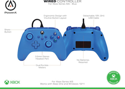 PowerA Wired Controller For Xbox Series X & S, Xbox One, PC, Windows 10 & 11, Dual Rumble Motors, Detachable 10ft USB Cable, 3.5mm Stereo Headset Jack, Official: