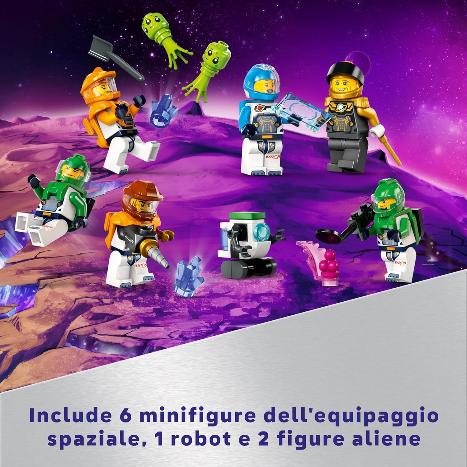 LEGO City Base Spaziale e Piattaforma di Lancio, Gioco per Bambini da 8 Anni in su con Gru Giocattolo a 360 Gradi, Astronave, Veicolo Rover, 6 Minifigure di Astronauti, Robot e 2 Alieni 60434