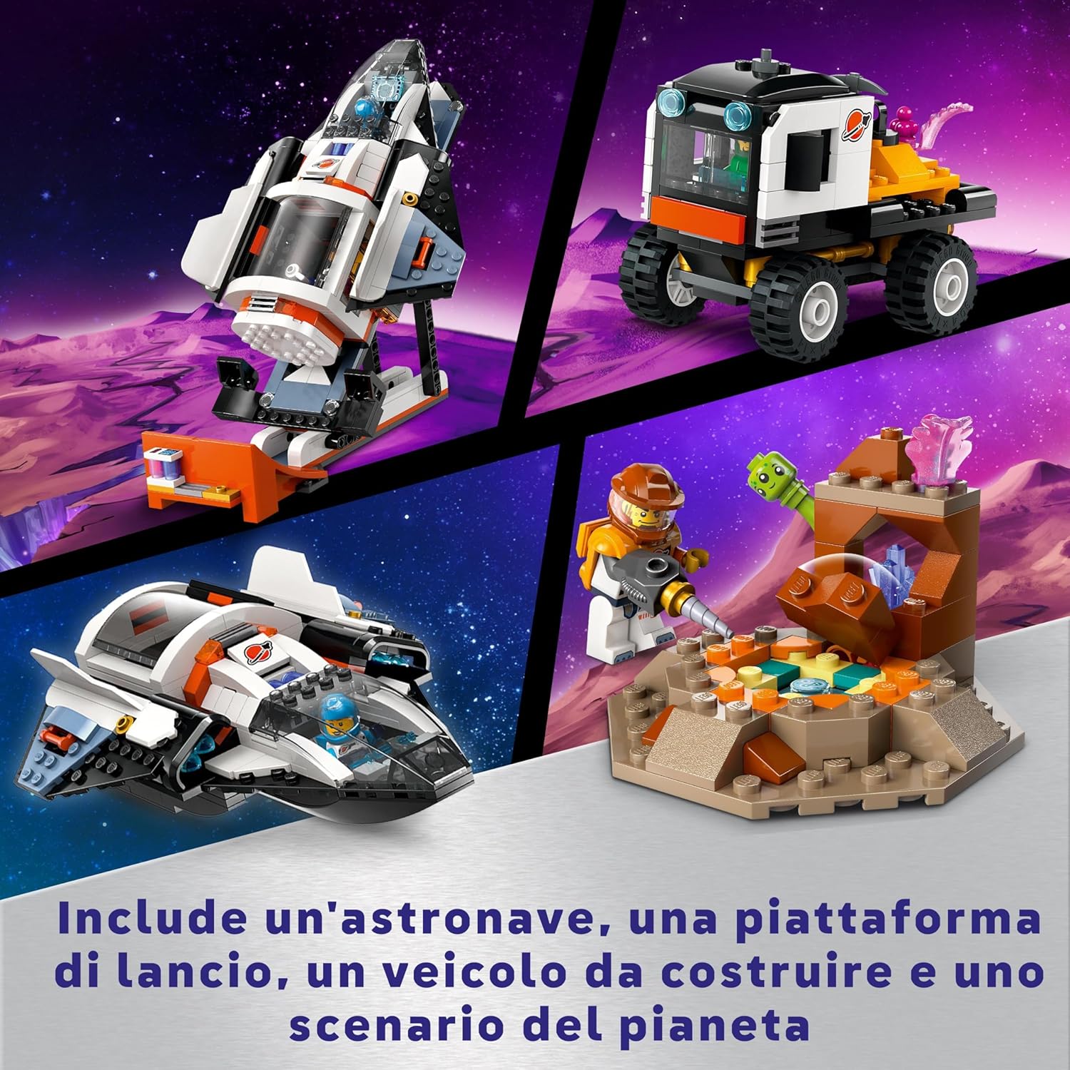 LEGO City Base Spaziale e Piattaforma di Lancio, Gioco per Bambini da 8 Anni in su con Gru Giocattolo a 360 Gradi, Astronave, Veicolo Rover, 6 Minifigure di Astronauti, Robot e 2 Alieni 60434