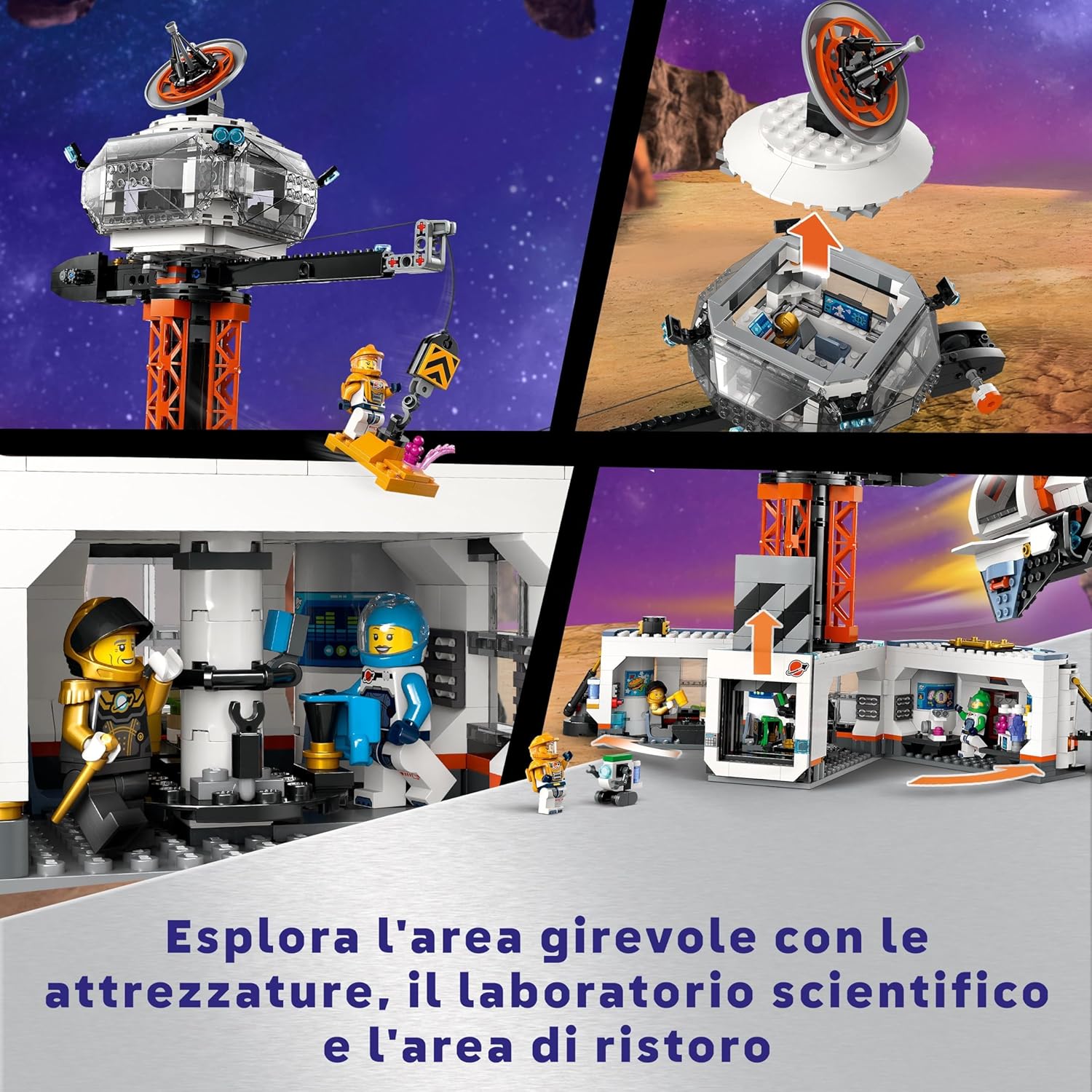 LEGO City Base Spaziale e Piattaforma di Lancio, Gioco per Bambini da 8 Anni in su con Gru Giocattolo a 360 Gradi, Astronave, Veicolo Rover, 6 Minifigure di Astronauti, Robot e 2 Alieni 60434