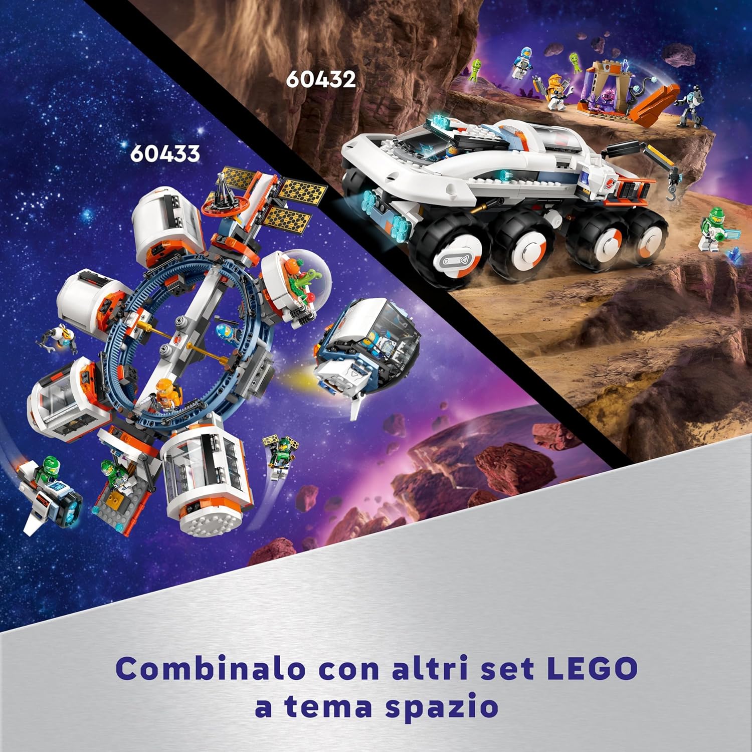 LEGO City Base Spaziale e Piattaforma di Lancio, Gioco per Bambini da 8 Anni in su con Gru Giocattolo a 360 Gradi, Astronave, Veicolo Rover, 6 Minifigure di Astronauti, Robot e 2 Alieni 60434