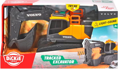 Dickie Toys - Escavatore cingolato Volvo, 23 cm, Escavatore con luce integrata, Effetti sonori, Ruote girevoli, Veicolo da costruzione per bambini a partire da 3 anni (203723008