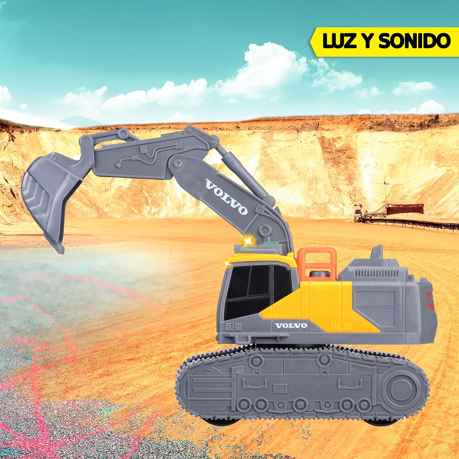 Dickie Toys - Escavatore cingolato Volvo, 23 cm, Escavatore con luce integrata, Effetti sonori, Ruote girevoli, Veicolo da costruzione per bambini a partire da 3 anni (203723008