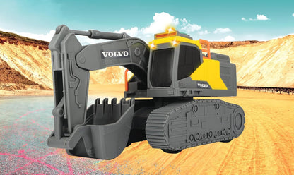 Dickie Toys - Escavatore cingolato Volvo, 23 cm, Escavatore con luce integrata, Effetti sonori, Ruote girevoli, Veicolo da costruzione per bambini a partire da 3 anni (203723008