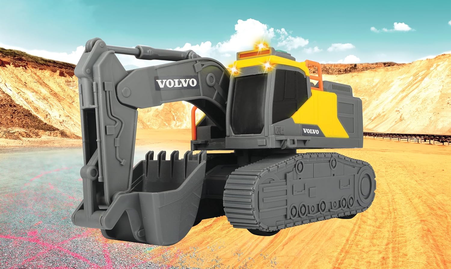 Dickie Toys - Escavatore cingolato Volvo, 23 cm, Escavatore con luce integrata, Effetti sonori, Ruote girevoli, Veicolo da costruzione per bambini a partire da 3 anni (203723008
