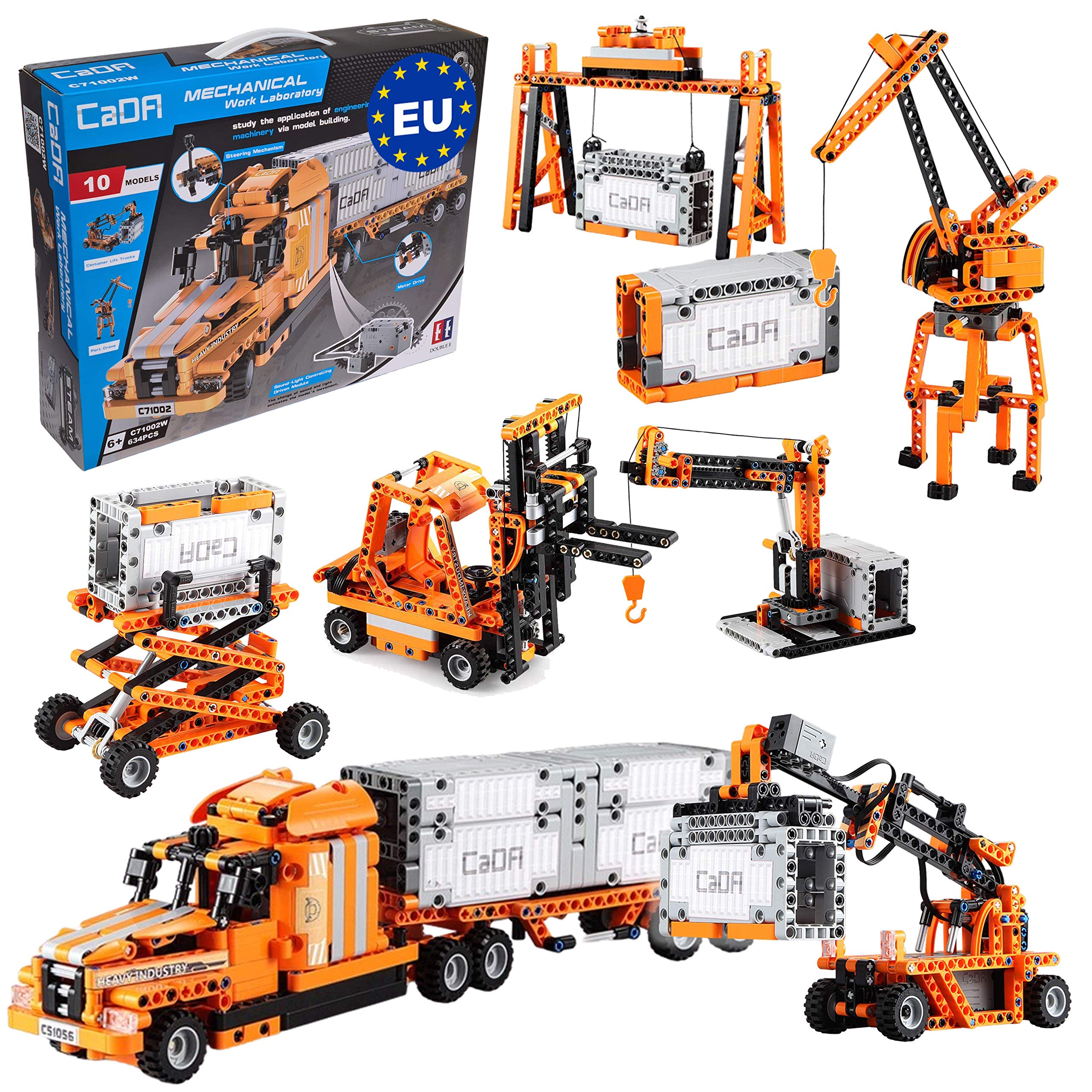 CaDA 10in1 Hafen-Set (Truck, Hänger, Gabelstapler, Lader, Kräne, Container UVM!), 634 Teile (kompatibel z.B. mit Lego Technic z.B. 42062 42078 8285 42062 42079 8416 42061) C71002W
