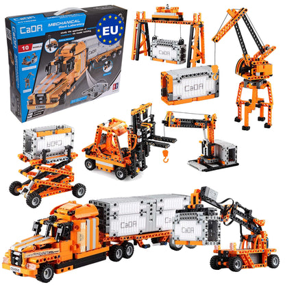 CaDA 10in1 Hafen-Set (Truck, Hänger, Gabelstapler, Lader, Kräne, Container UVM!), 634 Teile (kompatibel z.B. mit Lego Technic z.B. 42062 42078 8285 42062 42079 8416 42061) C71002W