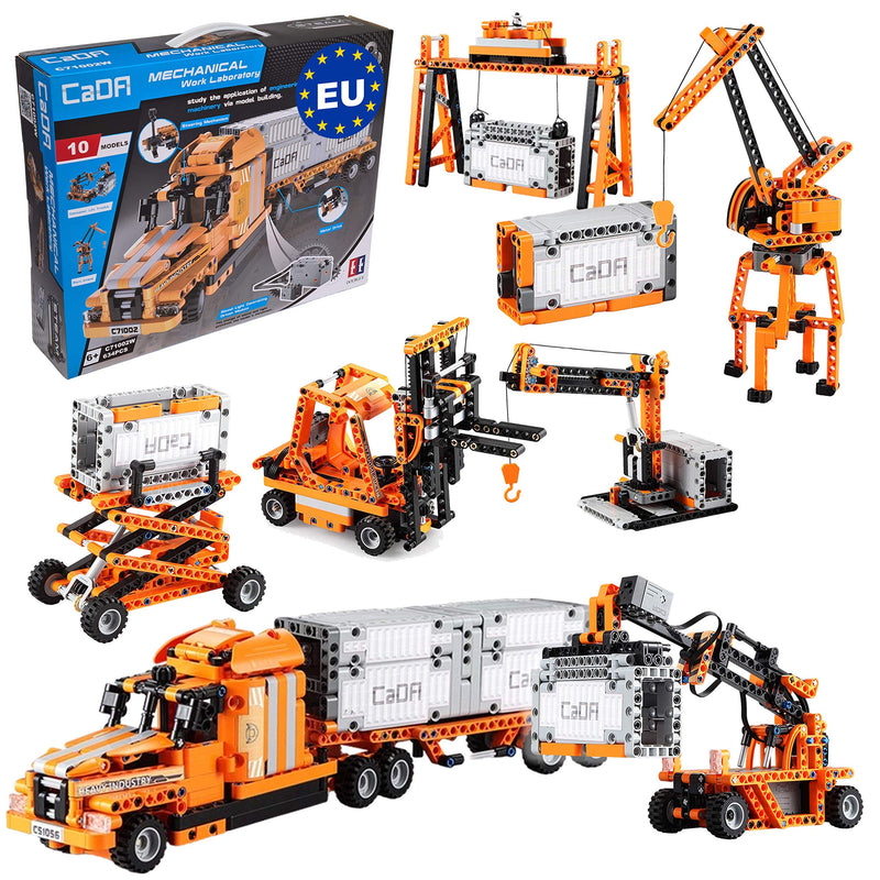 CaDA 10in1 Hafen-Set (Truck, Hänger, Gabelstapler, Lader, Kräne, Container UVM!), 634 Teile (kompatibel z.B. mit Lego Technic z.B. 42062 42078 8285 42062 42079 8416 42061) C71002W