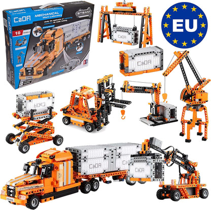 CaDA 10in1 Hafen-Set (Truck, Hänger, Gabelstapler, Lader, Kräne, Container UVM!), 634 Teile (kompatibel z.B. mit Lego Technic z.B. 42062 42078 8285 42062 42079 8416 42061) C71002W
