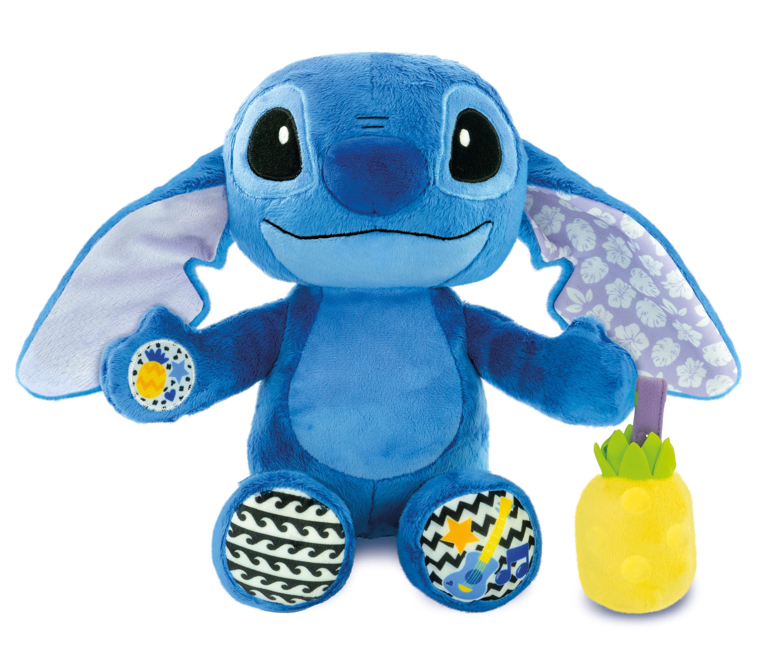 Clementoni Disney Stitch Grow with Me Plush, interactief sprekende Stitch pluche dier met geluiden en melodieën, rammelaar, tummy time-functie, babyspel, Prime activiteiten, pop met batterijen