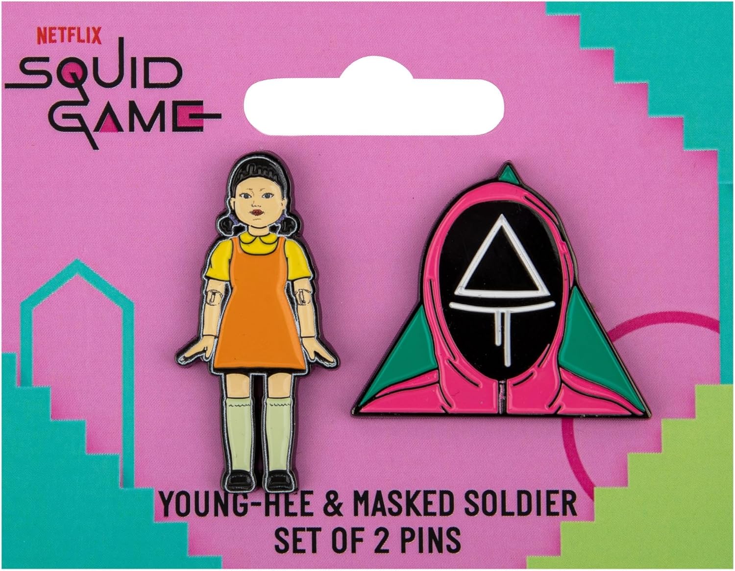 Cinereplicas Squid Game Set of 2 Young-hee and Soldier Pins - 3cm - Official Licensed, 100% Zinc Alloy, No Gemstone