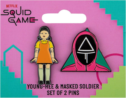 Cinereplicas Squid Game Set of 2 Young-hee and Soldier Pins - 3cm - Official Licensed, 100% Zinc Alloy, No Gemstone