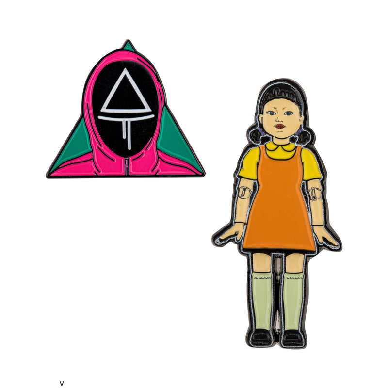 Cinereplicas Squid Game Set of 2 Young-hee and Soldier Pins - 3cm - Official Licensed, 100% Zinc Alloy, No Gemstone