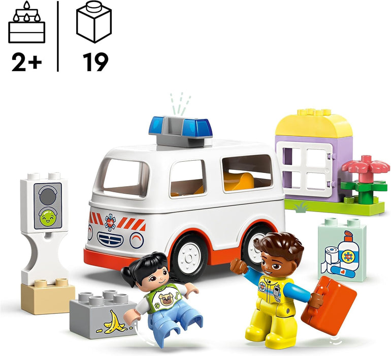 LEGO DUPLO Ambulance & Driver - Toddler Learning Toy for 2+ Year Old Boys & Girls - incl. a Car, Small House, 2 Figures & First Aid Bricks - 10447