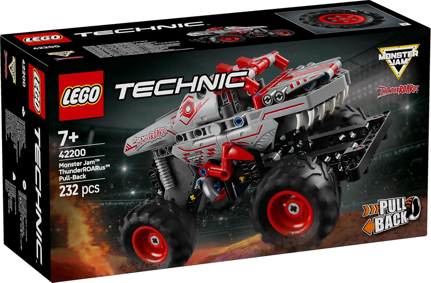 LEGO Technic Monster Jam ThunderROARus con Motor de Carga Manual, Camión Monstruo Dinosaurio de Juguete, Vehículo para Espectáculo Monster Truck, Regalo para Niños y Niñas de 7 Años o Más 42200