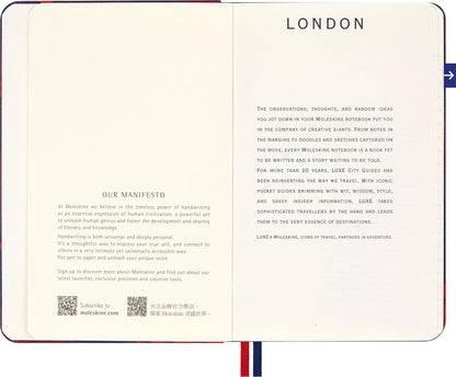 Moleskine Luxe London City Notebook, Notebook with Travel Contents, Hard Cover in Fabric and Closure with Elastic, Pocket Format 9 x 14 cm