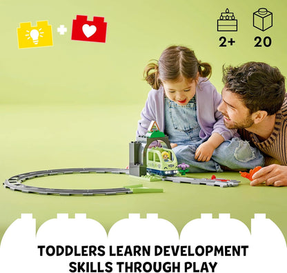 LEGO DUPLO Town Train Tunnel and Tracks Expansion Set - Learning Toy for Toddlers - incl. 10 Track Pieces, a 2-Way Points Switch & an Action Brick - Gift for 2+ Year Old Boys & Girls - 10425