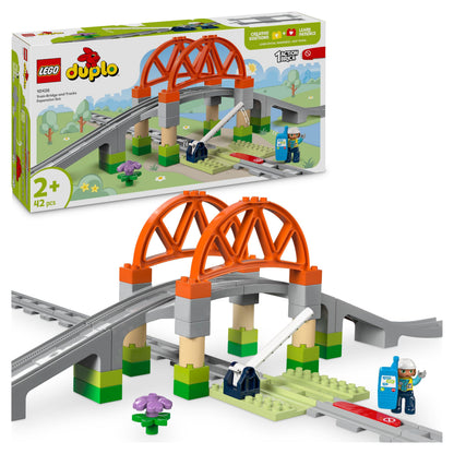 LEGO DUPLO Train Bridge and Tracks Expansion Set - Educational Learning Toy for Toddlers - incl. 8 Track Pieces, a Bridge, Barrier & an Action Brick - Gift for 2+ Year Old Boys & Girls - 10426