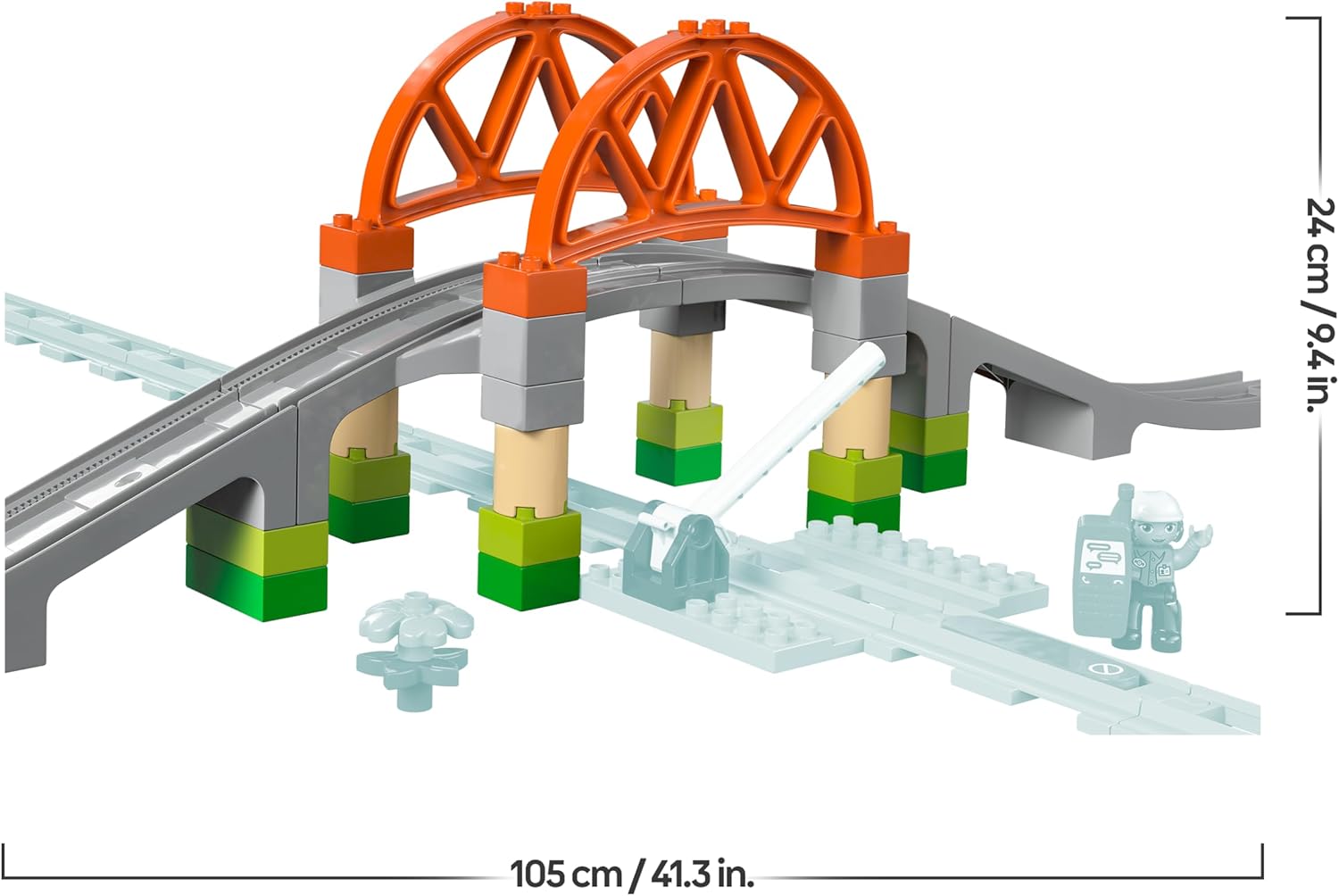 LEGO DUPLO Train Bridge and Tracks Expansion Set - Educational Learning Toy for Toddlers - incl. 8 Track Pieces, a Bridge, Barrier & an Action Brick - Gift for 2+ Year Old Boys & Girls - 10426