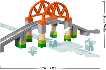 LEGO DUPLO Train Bridge and Tracks Expansion Set - Educational Learning Toy for Toddlers - incl. 8 Track Pieces, a Bridge, Barrier & an Action Brick - Gift for 2+ Year Old Boys & Girls - 10426