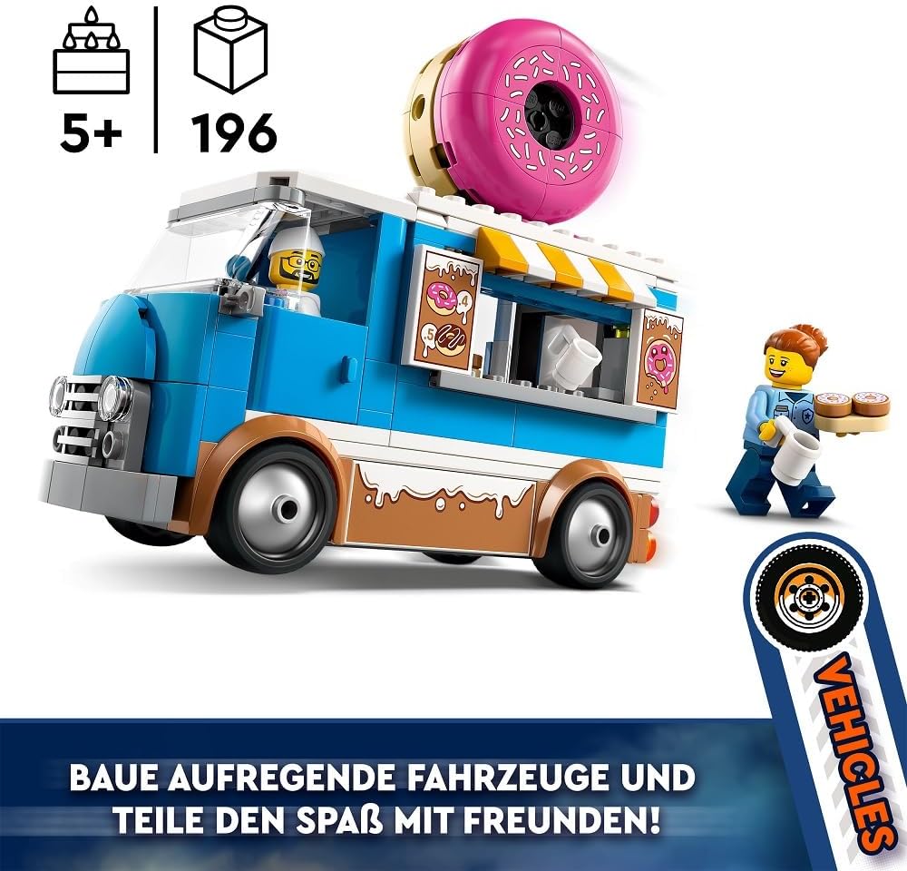 LEGO City Donut Truck - Spielzeug Foodtruck mit 2 Minifiguren Polizist - Bauspielzeug für Jungen und Mädchen ab 5 Jahren - Geschenkidee zum Geburtstag & für Feiertage 60452