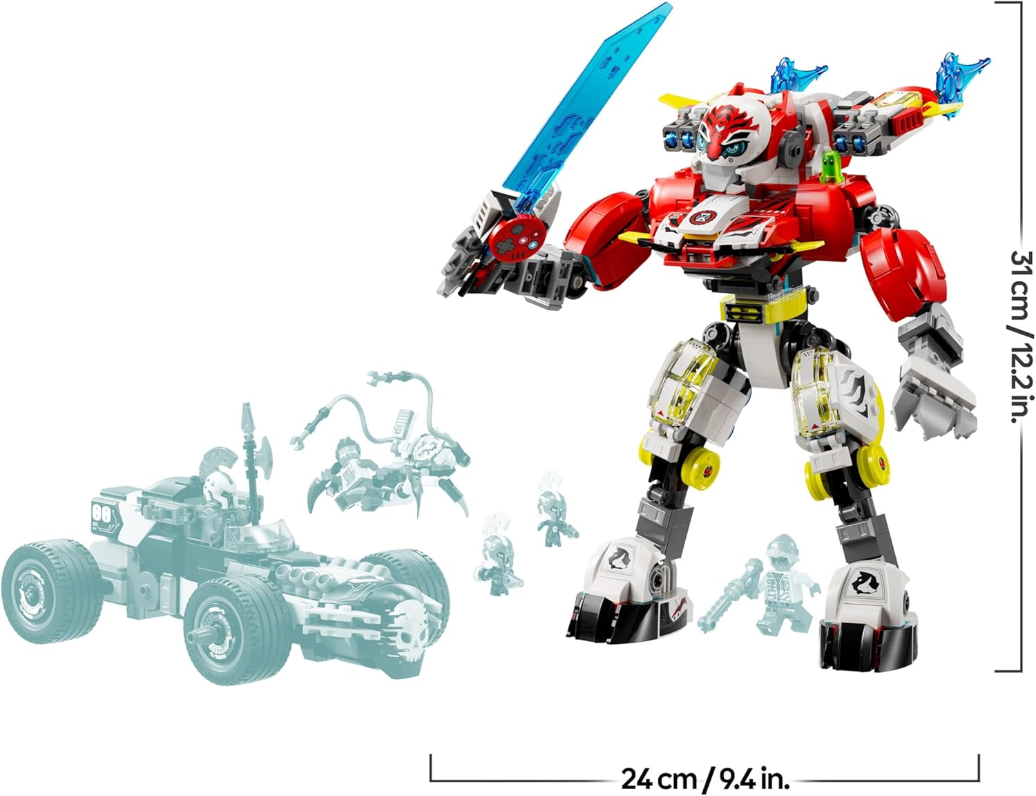 LEGO DREAMZzz 2in1 Cooper’s Tiger Mech & Zero’s Hot Rod Car Toy for 9 Plus Year Old Boys and Girls, Set with Mech Robot, Z-Blob and 3 Minifigures, Birthday Gift Idea 71497