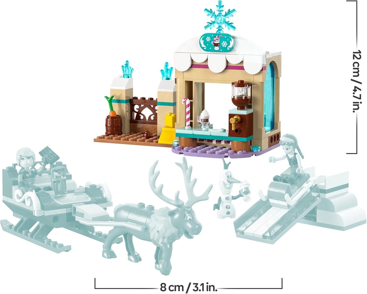 LEGO ǀ Disney Frozen Anna’s Sleigh Adventure, Hot Chocolate Stand with a Kristoff Minidoll, plus Olaf and Sven Figures, Princess Building Toy for 4+ Year Old Girls 43256