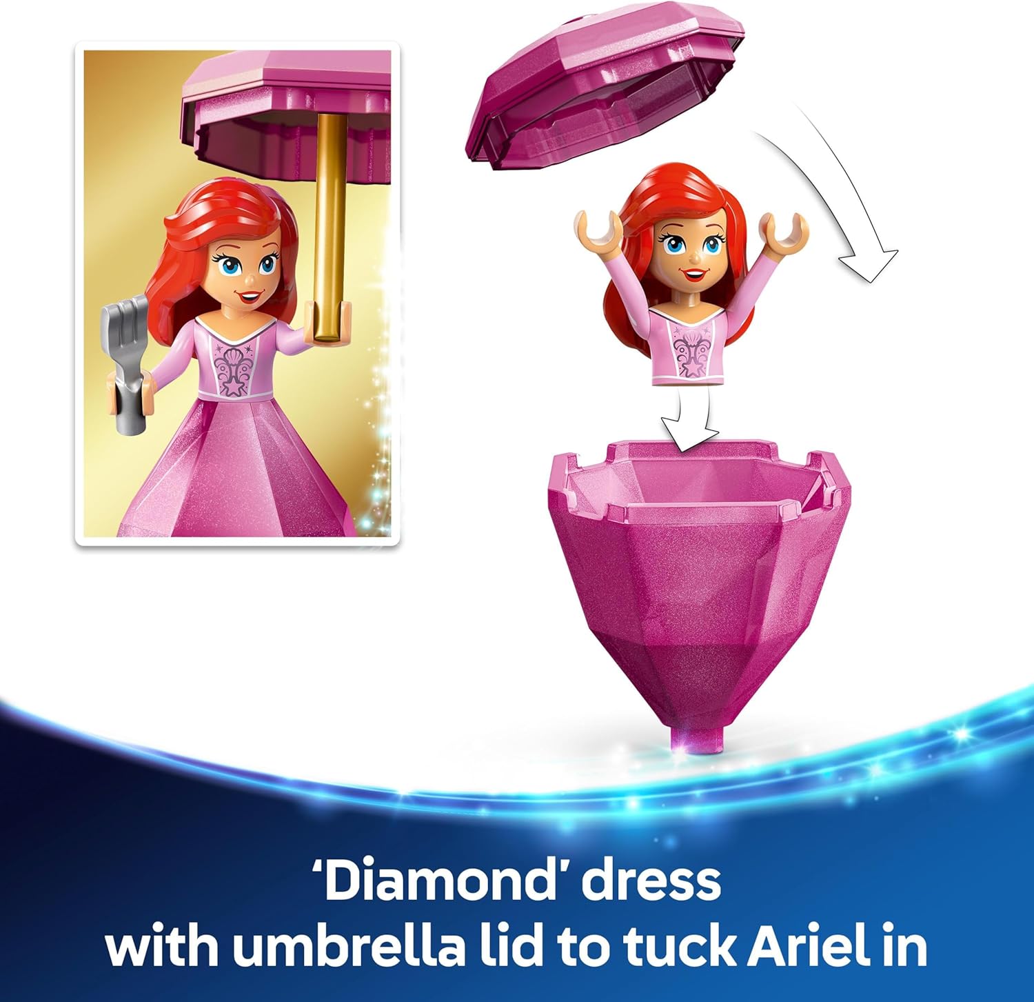 LEGO ǀ Disney Princess Twirling Ariel - Spinning Toy with a Mini Doll & Flounder Figure plus Accessories incl. a Diamond & Key - Gift for 5+ Year Old Girls - 43259