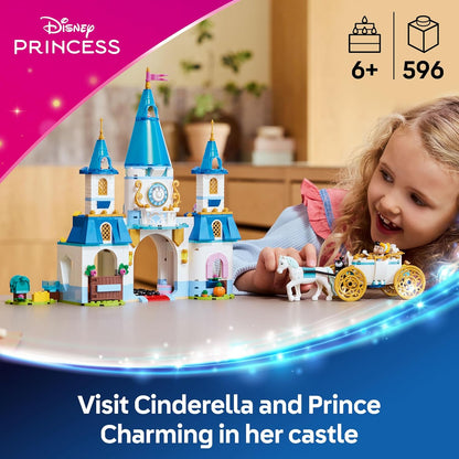 LEGO ǀ Disney Princess Cinderella’s Castle & Horse Carriage Toy - incl. Cinderella & Prince Charming Mini Dolls, plus Lucifer, Gus and a Horse Animal Figure - Gift for 6+ Year Old Girls - 43275