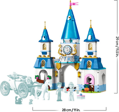 LEGO ǀ Disney Princess Cinderella’s Castle & Horse Carriage Toy - incl. Cinderella & Prince Charming Mini Dolls, plus Lucifer, Gus and a Horse Animal Figure - Gift for 6+ Year Old Girls - 43275