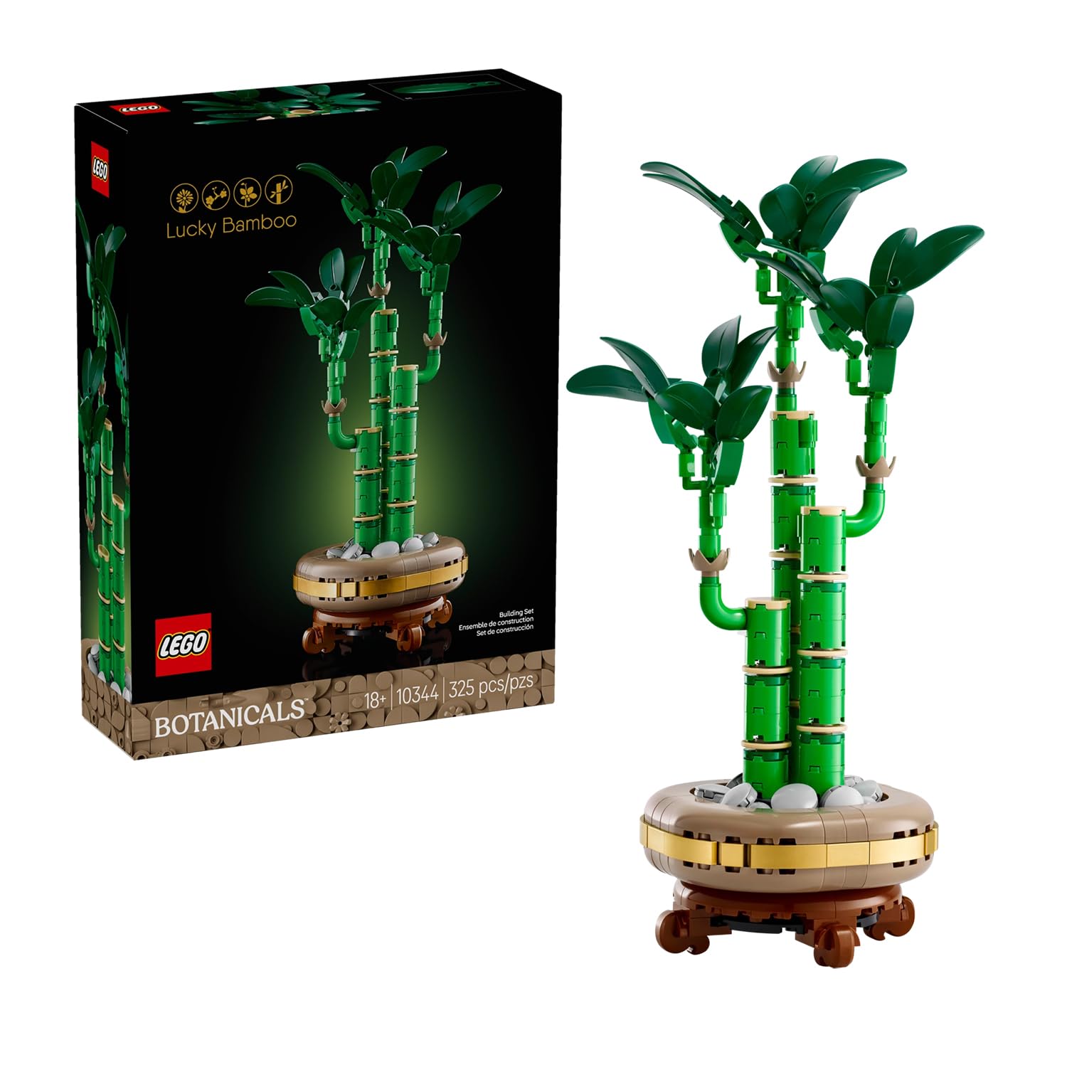 LEGO Botanicals Lucky Bamboo Artificial Plant for Indoor Display - Set for Adults includes a Buildable Pot with a Wood-Effect Plinth for Home Decor - Gift for Her or Him 10344