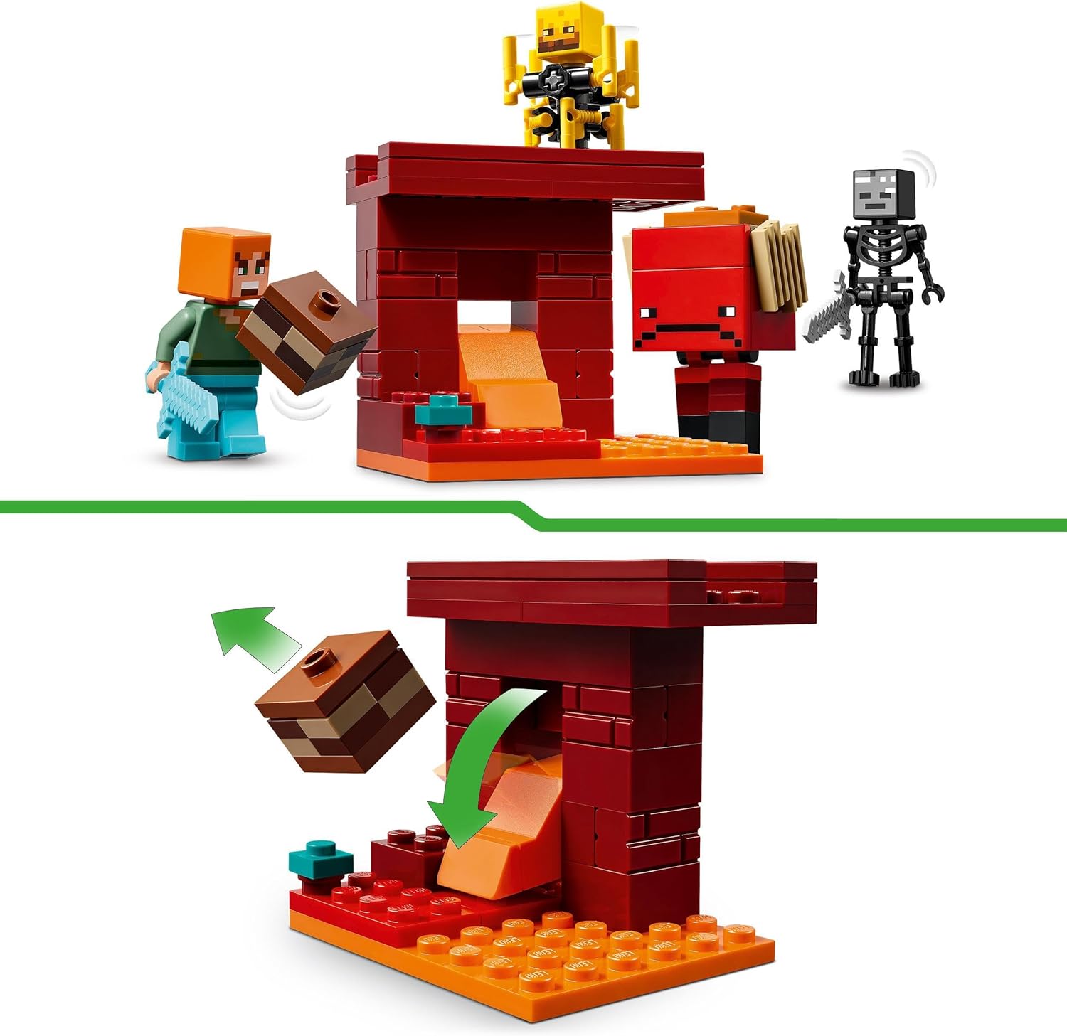 LEGO Minecraft The Nether Lava Battle - Interactive Toy with an Alex Figure, plus Mobs incl. a Skeleton, Blaze and a Strider - Gaming Gift for 6+ Year Old Boys & Girls - 21266