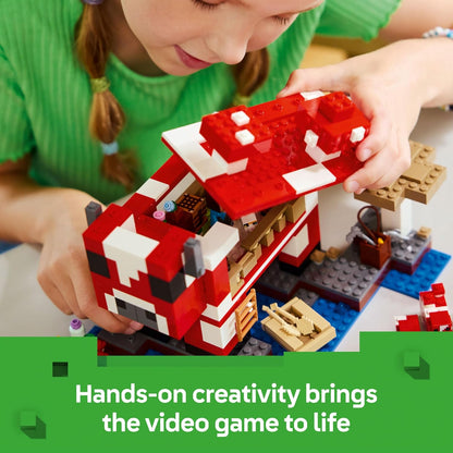 LEGO Minecraft The Mooshroom House Toy - Building Set incl. a Steve Figure, Mobs, a Crafting Table and Farm - Gaming Gift for 8+ Year Old Girls & - Boys 21270