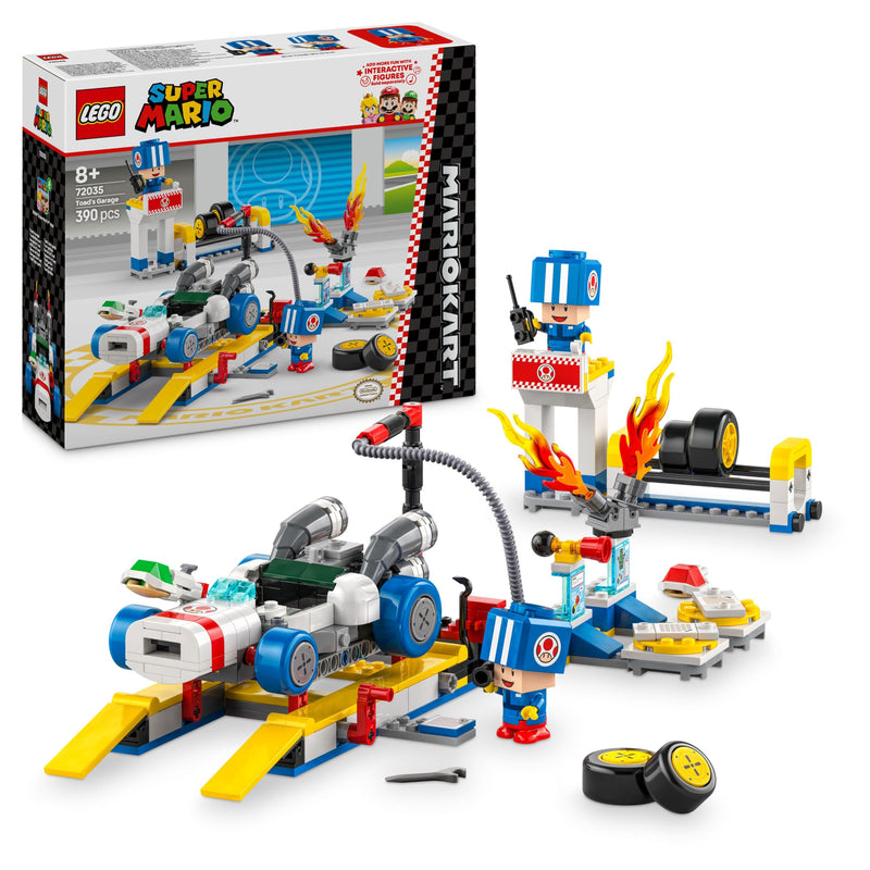 LEGO Super Mario: Mario Kart – Toad’s Garage Set, Nintendo Mechanic Toy with 2 Blue Toad Character Figures for Independent Play, Birthday Gift for Boys, Girls and Gamers Aged 8 Plus 72035