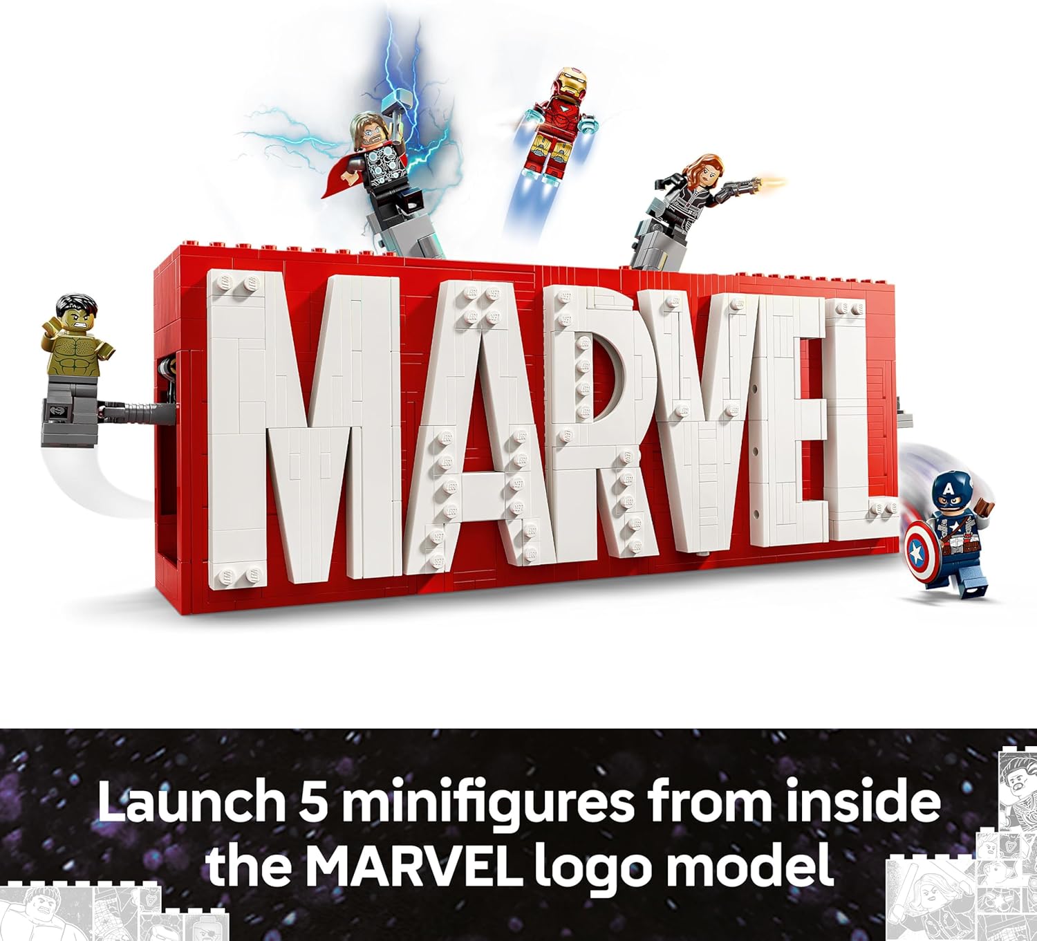 LEGO Marvel: MARVEL Logo & Minifigures - Super-Hero Building Toy with 5 Characters incl. Iron Man, Thor, Black Widow & Hulk - Avengers Gift for 12+ Year Old Boys, Girls & Teens 76313