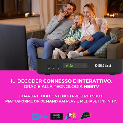 DIGIQUEST Decoder tivùsat COMBO 4K Q80 | Ricevitore satellitare HEVC Main 10 HbbTV, doppio tuner | Funzione di registrazione attivabile | Mediaplayer, Telecomando 2 in 1 | Smartcard tivùsat inclusa