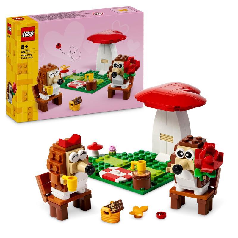 LEGO Hedgehog Picnic Date, Animal Toy Playset for 8 Plus Year Old Girls & Boys, Nature Building Set with Mushroom Model and 2 Figures, Birthday Gift for Kids Who Love Imaginative Play 40711