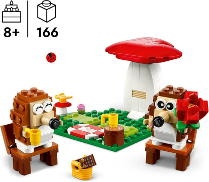 LEGO Hedgehog Picnic Date, Animal Toy Playset for 8 Plus Year Old Girls & Boys, Nature Building Set with Mushroom Model and 2 Figures, Birthday Gift for Kids Who Love Imaginative Play 40711