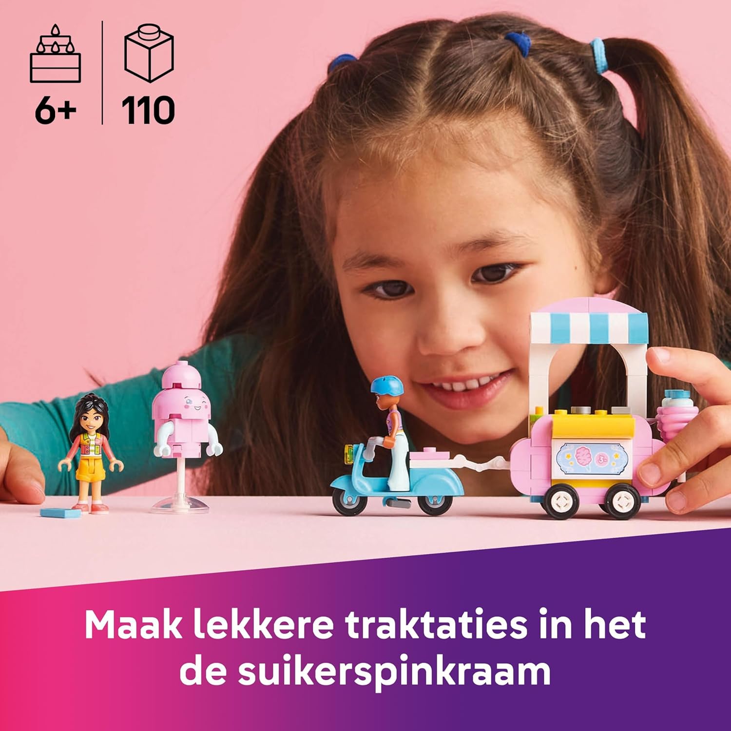 LEGO Friends Stand de Barbes à Papa et Scooter - Jeu de Construction pour s’Amuser - Inclut 2 Mini-poupées, Un Chariot à 4 Roues et des Accessoires - Jouet interactif pour Les Filles dès 6 Ans 42643