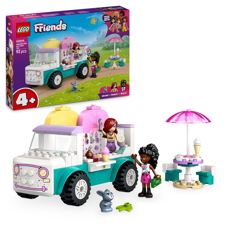 LEGO Friends Heartlake City Ice Cream Van Toy, Creative Pretend-Play Food Set for 4 Plus Year Old Girls, Includes 2 Mini Dolls and a Bunny Figure 42644