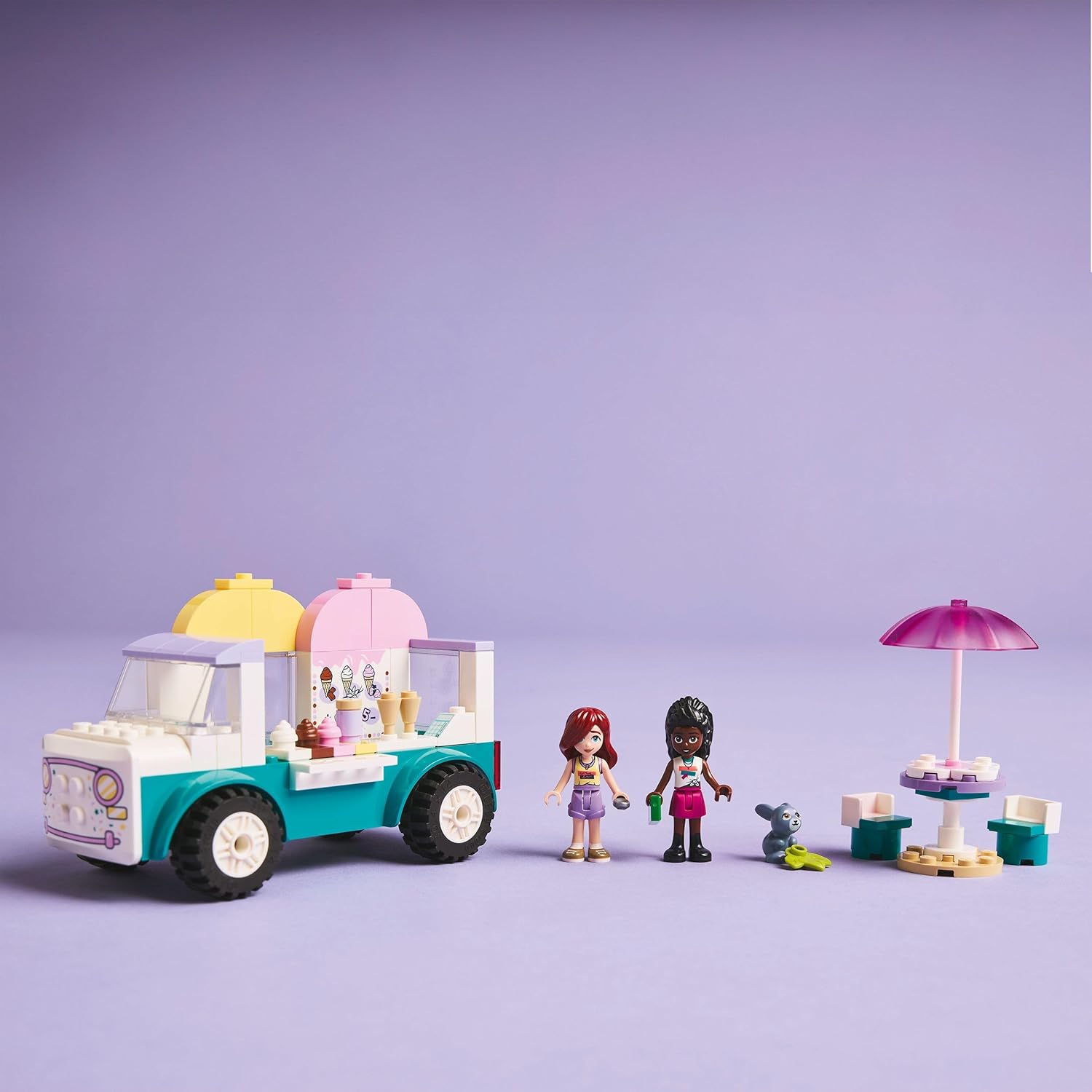 LEGO Friends Heartlake City Ice Cream Van Toy, Creative Pretend-Play Food Set for 4 Plus Year Old Girls, Includes 2 Mini Dolls and a Bunny Figure 42644