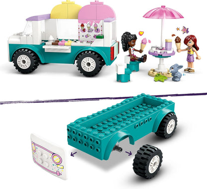 LEGO Friends Heartlake City Ice Cream Van Toy, Creative Pretend-Play Food Set for 4 Plus Year Old Girls, Includes 2 Mini Dolls and a Bunny Figure 42644