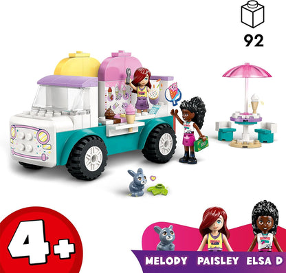 LEGO Friends Heartlake City Ice Cream Van Toy, Creative Pretend-Play Food Set for 4 Plus Year Old Girls, Includes 2 Mini Dolls and a Bunny Figure 42644