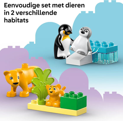 LEGO DUPLO Famiglie di Animali: Pinguini e Leoni, Giochi di Fantasia Educativi per Bambini e Bambine da 2 Anni in su, Giocattolo Creativo per la Cura dei Cuccioli, Idea Regalo d'Avventura 10442