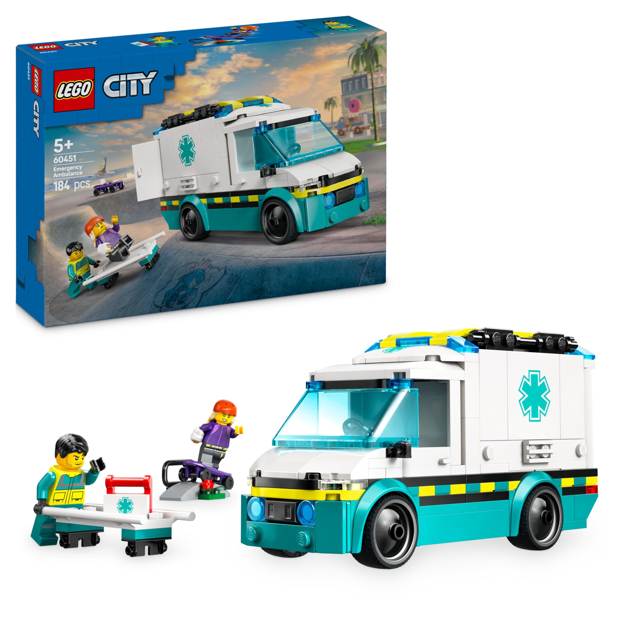 LEGO City Emergency Ambulance Toy with 2 Minifigures - Educational Learning Toys for 5+ Year Old Boys & Girls - Gift Ideas for Birthdays & Holidays - 60451
